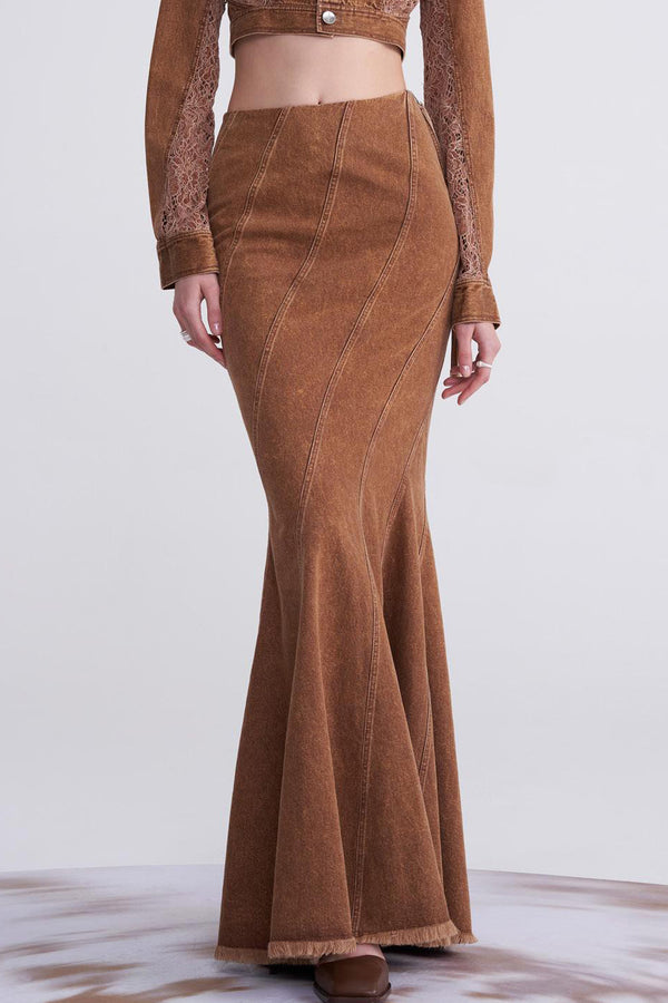 OUDE WAAG Washing Denim Fish Tail Skirt OW-23SS-SK04 reddish brown